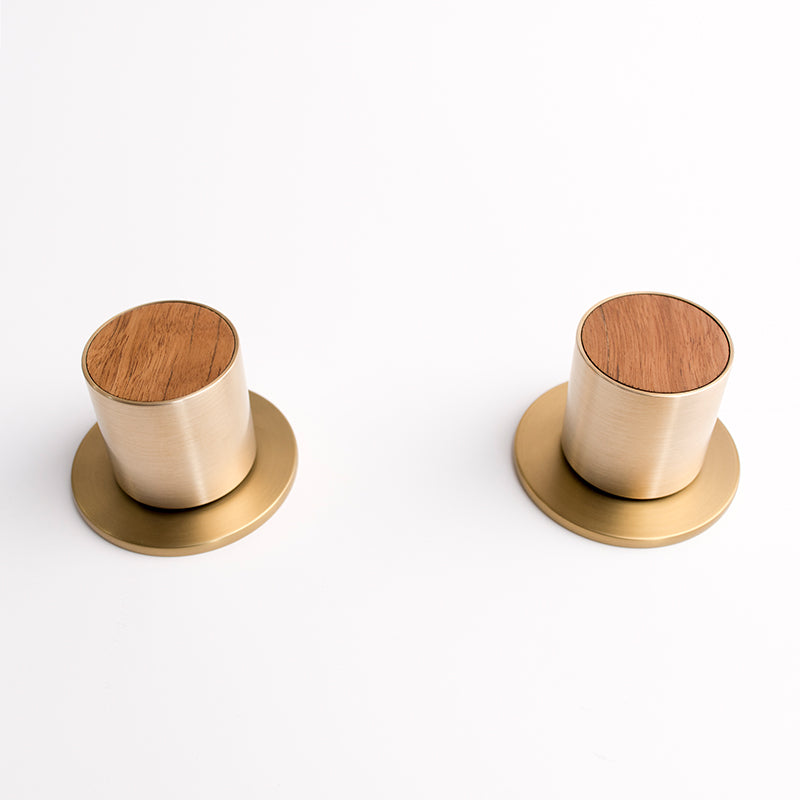 Leo round brass and timber taps